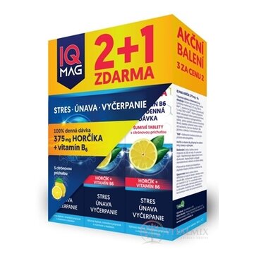 IQ MAG HORČÍK 375 mg + Vitamín B6 šumivé tablety citrónová príchuť (2+1 zadarmo) 3x20 ks (60 ks) obrázok