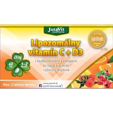 JutaVit Lipozomálny vitamín C + D3 s bioflavonoidmi a extraktmi zo šípok a aceroly tbl 1x60 ks obrázok