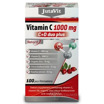 JutaVit Vitamín C 1000 mg + D3 2000 IU duo plus tbl so zinkom, bioflavonoidmi a šípkami 1x100 ks obrázok