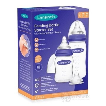 LANSINOH Štartovací set dojčenských fliaš (1ks 160 ml + 1ks 240 ml) + cumle NaturalWave 3 ks (S+M+F) 1x1 set obrázok