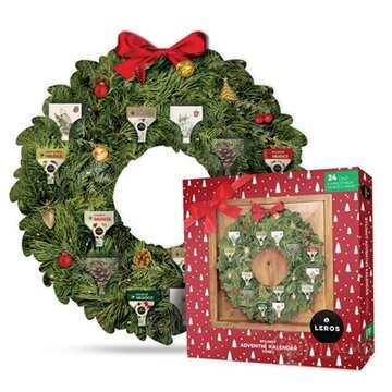 LEROS BYLINNÝ ADVENTNÝ KALENDÁR VENIEC 5 24 druhov čajov po 1 vrecúšku + papierový veniec + hracie karty 24 ks (41,7 g) (inov. 2025), 1x1 set obrázok