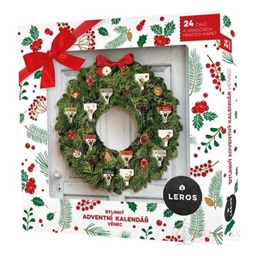 LEROS BYLINNÝ ADVENTNÝ KALENDÁR VENIEC 6 24 druhov čajov po 1 vrecúšku + papierový veniec + hracie karty 24 ks (45,5 g) (inov. 2026), 1x1 set obrázok