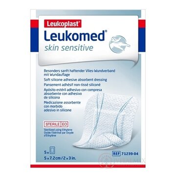 LEUKOPLAST LEUKOMED SKIN SENSITIVE textilné krytie s vankúšikom, náplasť sterilná, 5x7,2 cm, 1x5 ks obrázok