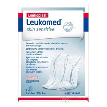 LEUKOPLAST LEUKOMED SKIN SENSITIVE textilné krytie s vankúšikom, náplasť sterilná, 8x10 cm, 1x5 ks obrázok