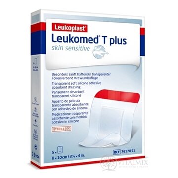 LEUKOPLAST LEUKOMED T PLUS SKIN SENSITIVE filmové krytie s vankúšikom, sterilné, 8x10 cm, 1x5 ks obrázok