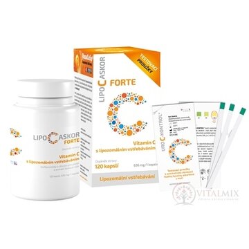 LIPO C ASKOR FORTE cps 120 ks - vitamín C s lipozomálnym vstrebávaním + testovacie prúžky, 1x1 set obrázok