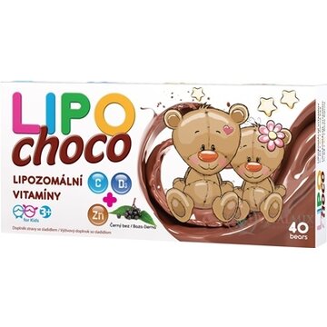 LIPOchoco Lipozomálne vitamíny C+D3+ZN+Baza čierna čokoládové medvedíky 1x40 ks obrázok