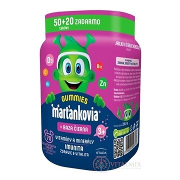 Marťankovia GUMMIES + Baza čierna želatínové tablety, príchuť jablko a čierna ríbezľa 50+20 zadarmo (70 ks) obrázok