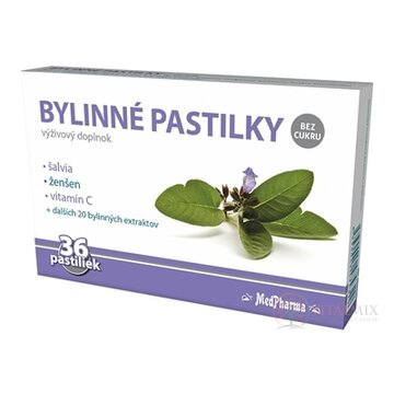 MedPharma BYLINNÉ PASTILKY Bez cukru šalvia, ženšen, vitamín C, 1x36 ks obrázok