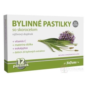 MedPharma BYLINNÉ PASTILKY Bez cukru so skorocelom, materina dúška, vitamín C 1x12 ks obrázok