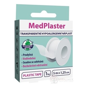 MedPlaster PLASTIC TAPE -TRANSPARENTNÁ NÁPLASŤ 5 m x1.25 cm, fixačná, hypoalergénna, cievka 1x1 ks obrázok