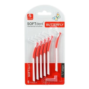 Medzizubné kefky SOFTdent Butterfly S 0,5 mm zahnuté, červené 1x6 ks obrázok