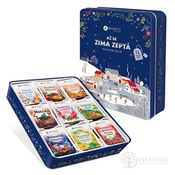 MEGAFYT KEĎ SA ZIMA OPÝTA Kolekcia čajov plechová krabica (9 druhov po 8 vrecúšok, 72 ks) 1x140 g obrázok