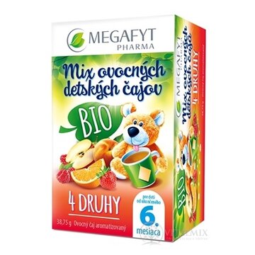 MEGAFYT Mix BIO ovocných detských čajov 4 druhy čajov (od ukončeného 6. mesiaca) 20 vrecúšok, 1x38,75 g obrázok