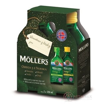 MOLLER´S Omega 3 RYBÍ OLEJ (Citrón + Jablko) darčekové balenie, 2 príchute, 2x250 ml, 1x1 set obrázok