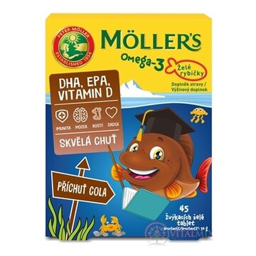 MOLLER´S Omega 3 Želé rybičky žuvacie tablety, príchuť Cola 1x45 ks obrázok