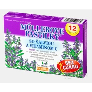 MÜLLEROVE PASTILKY SO ŠALVIOU A VIT. C Bez cukru 1x12 ks obrázok