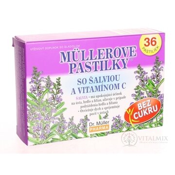MÜLLEROVE PASTILKY SO ŠALVIOU A VIT. C Bez cukru 1x36 ks obrázok