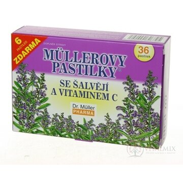 MÜLLEROVE PASTILKY SO ŠALVIOU A VIT. C (pri nachladení) 30+6 zadarmo (36 ks) obrázok