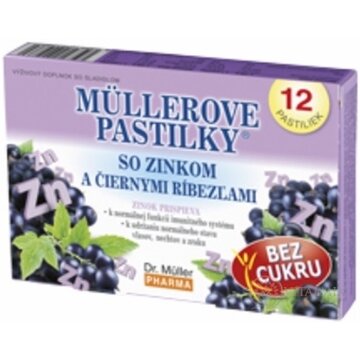 MÜLLEROVE PASTILKY SO ZINKOM A ČIERNYMI RÍBEZĽAMI Bez cukru 1x12 ks obrázok