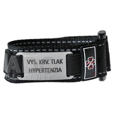NÁRAMOK ZÁCHRANY VYS.KRV.TLAK HYPERTENZIA na suchý zips s nerezovou známkou, čierny, dospelý 1x1 ks obrázok