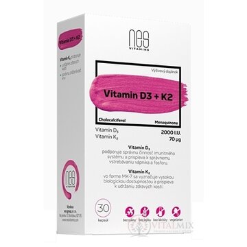 nesVITAMINS Vitamin D3 2000 I.U. + K2 70 μg cps 1x30 ks obrázok