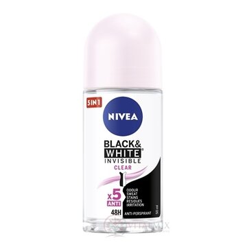 NIVEA Anti-perspirant BLACK & WHITE Clear guľôčkový, 48H, 5xAnti 1x50 ml obrázok