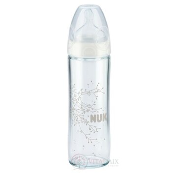 NUK FC+ FĽAŠA SKLO LOVE dojčenská 240 ml, biela, cumlík silikón, veľ. 1 (0-6 mesiacov), otvor "M" na mlieko, 1x1 ks obrázok