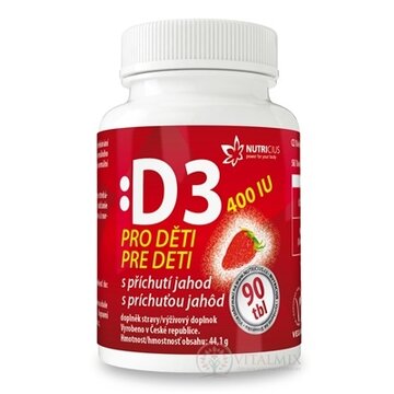 NUTRICIUS Vitamín D3 pre deti 400 IU s príchuťou jahôd tbl 1x90 ks obrázok
