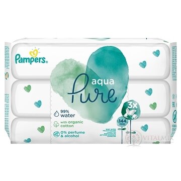 PAMPERS baby wipes PURE Aqua vlhčené obrúsky náplň 3x48 (144 ks) obrázok