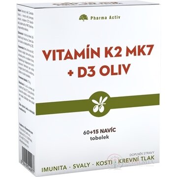 Pharma Activ Vitamín K2 MK7 + D3 OLIV cps 60+15 navyše (75 ks) obrázok