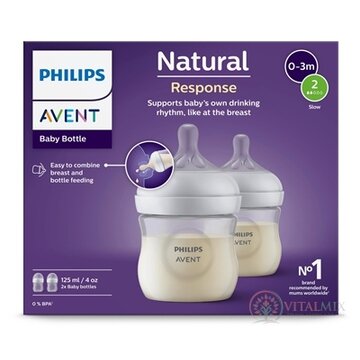 Philips AVENT FĽAŠA Natural Response 125 ml, priehľadná, 0-3m, cumlík prietok 2 (SCY900/02) 1x2 ks obrázok