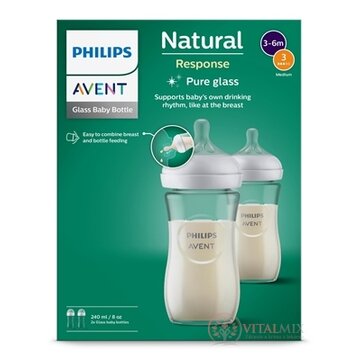 Philips AVENT FĽAŠA Natural Response 240 ml, sklenená, 3-6m, cumlík prietok 3 (SCY933/02) 1x2 ks obrázok