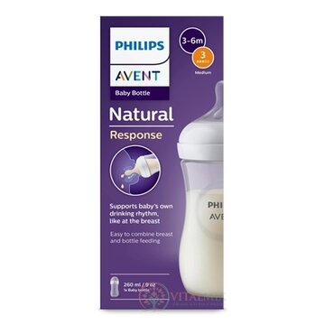 Philips AVENT FĽAŠA Natural Response 260 ml, priehľadná, 3-6m, cumlík prietok 3 (SCY903/01) 1x1 ks obrázok