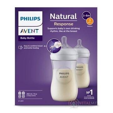 Philips AVENT FĽAŠA Natural Response 260 ml, priehľadná, 3-6m, cumlík prietok 3 (SCY903/02) 1x2 ks obrázok
