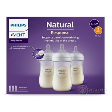 Philips AVENT FĽAŠA Natural Response 260 ml, priehľadná, 3-6m, cumlík prietok 3 (SCY903/03) 1x3 ks obrázok