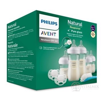 Philips AVENT Novorodenecká SADA Natural Response (SCD879/11) sklenená fľaša 5x (3x 120 ml, 0-3m; 2x 240 ml, 3-6m) 2x cumlík,1x kefka; 1x1 set obrázok