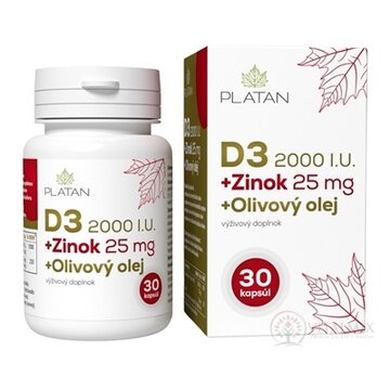 PLATAN D3 2000 I.U.+ Zinok 25mg + Olivový olej cps (mäkké želatínové kapsuly) 1x30 ks obrázok