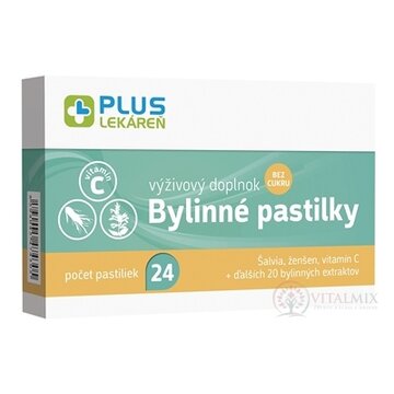 PLUS LEKÁREŇ Bylinné pastilky Bez cukru šalvia, ženšen, vitamín C, 1x24 ks obrázok