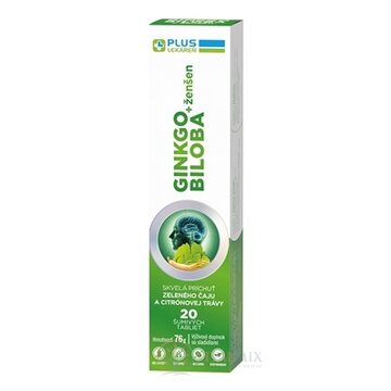 PLUS LEKÁREŇ GINKGO BILOBA + ženšen šumivé tbl, s príchuťou zeleného čaju a citrónovej trávy 1x20 ks obrázok