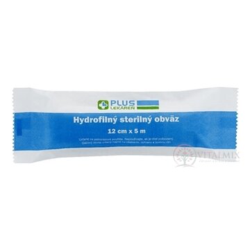 PLUS LEKÁREŇ Hydrofilný sterilný obväz 12 cm x 5 m, 1x1 ks obrázok