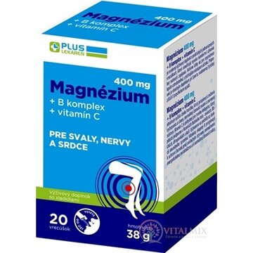PLUS LEKÁREŇ Magnézium 400 mg+B komplex+vitamín C vrecúška s príchuťou grep 1x20 ks obrázok