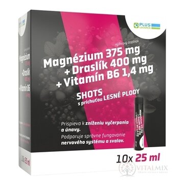 PLUS LEKÁREŇ Magnézium +Draslík +Vitamín B6 SHOTS ampuly, s príchuťou lesné plody 10x25 ml obrázok