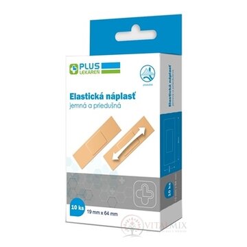 PLUS LEKÁREŇ Náplasť elastická jemná, priedušná, 19 x 64 mm, 1x10 ks obrázok