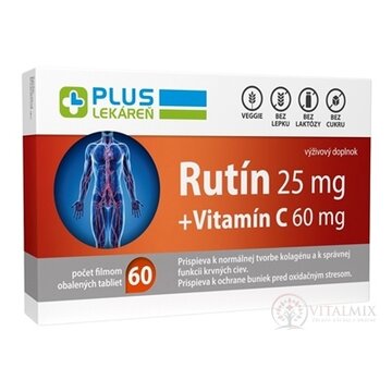 PLUS LEKÁREŇ Rutín 25 mg + Vitamín C 60 mg tbl flm 1x60 ks obrázok