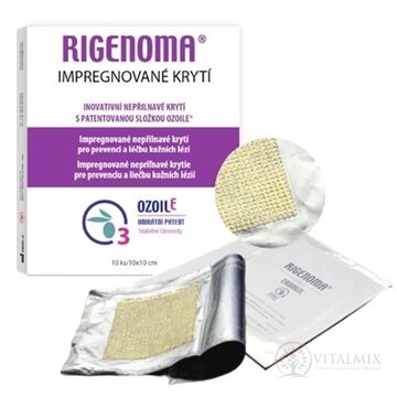 RIGENOMA Impregnované KRYTIE 10x10 cm, nepriľnavé, s OzoilE 1x10 ks obrázok