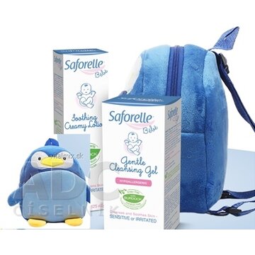 SAFORELLE Bébé balíček pre deti krémové mlieko 125 ml + jemný čistiaci gél 125 ml + detský ruksačik v tvare tučniaka, 1x1 set obrázok