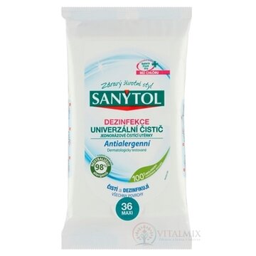 SANYTOL DEZINFEKCIA UNIVERZÁLNY ČISTIČ Utierky jednorazové, Antialergénne, 1x36 ks obrázok