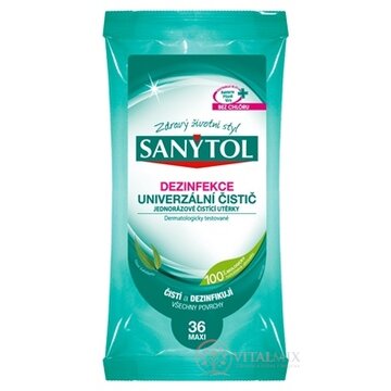 SANYTOL DEZINFEKCIA UNIVERZÁLNY ČISTIČ Utierky jednorazové, vôňa Eukalyptus, 1x36 ks obrázok