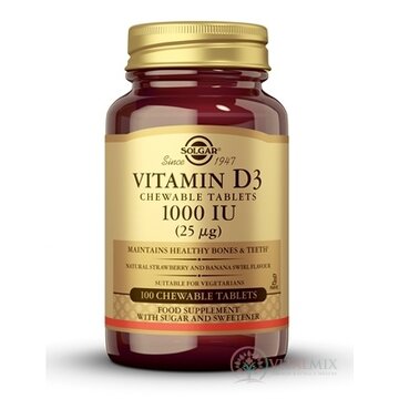 Solgar Vitamín D3 1000 IU žuvacie tbl, príchuť jahody a banánu 1x100 ks obrázok